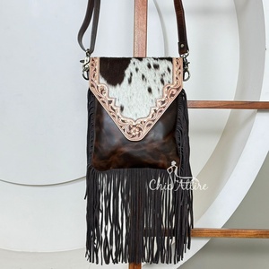 2025 Luxury Trending Designer Floral Tooled Cow Leather Fringe Crossbody Handbag for Women Genuine Leather <b>Vintage</b> Shoulder Bag - Product Image 1