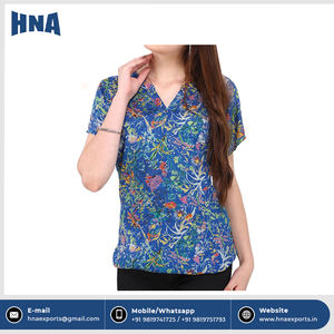 Blusa de manga corta de viscosa estampada para mujer bellamente diseñada Con parte inferior elástica para el mejor precio de verano - Product Image 6