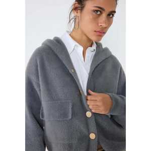 Floral Print <b>Crocheted</b> Knit <b>Cardigan</b> Charcoal Buttons Lace Detail Winter Spring Casual Available <b>Long</b> Short Lengths-Wool Acrylic - Product Image 4