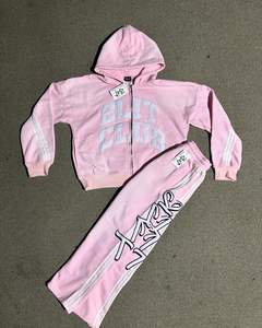 Aplique de 350 GSM bordado con rayas en las mangas y los pantalones Conjunto de pantalones de chándal acampanados y Sudadera con capucha Traje de sudor lavado con ácido - Product Image 3