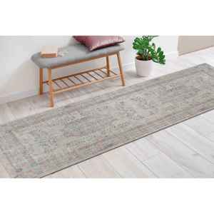 Tapis turc beige floral : Tapis de couloir style vintage, tapis fin non tissé - Product Image 1