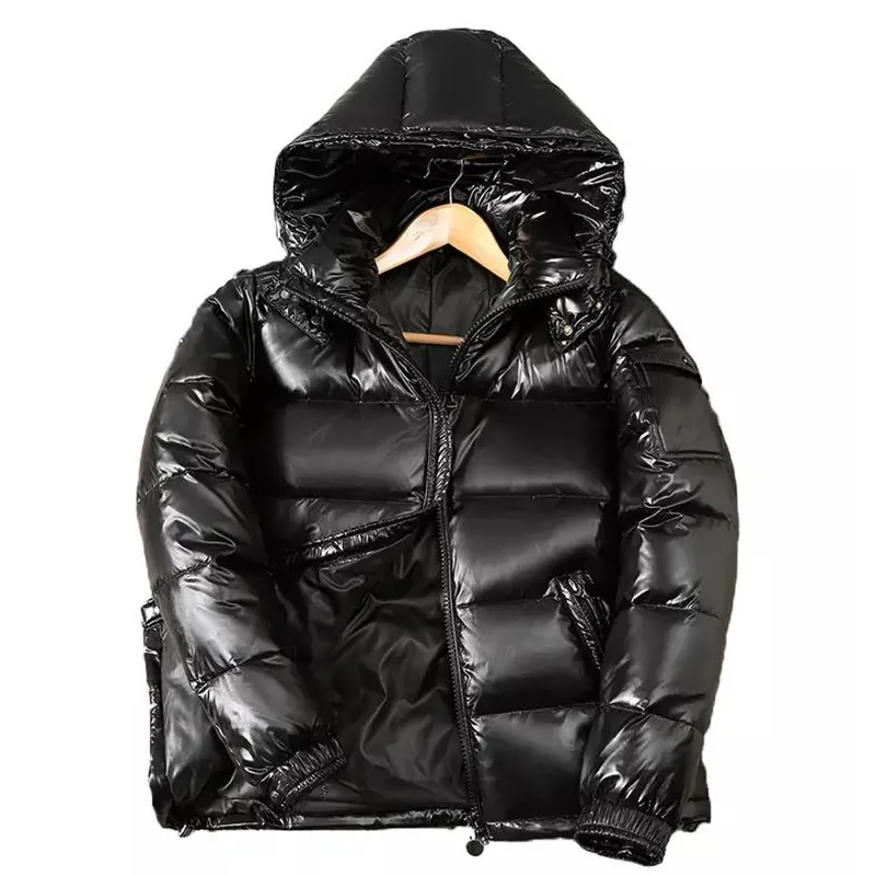 Preto grosso exterior moda brilhante leve aquecedor inverno curto com capuz pato baixo puffer jaqueta para homens