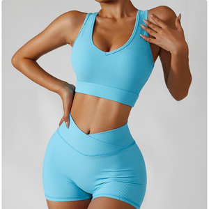 Survêtement femme Fitness Yoga ensembles vêtements de sport soutien-gorge d'entraînement + Leggings taille haute vêtements de sport sans couture costumes de sport ensemble rouge - Product Image 4