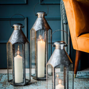 Designer Stainless Steel Hexagonal Metal <b>Candle</b> <b>Lantern</b> Set Clear Glass Pillar <b>Holder</b> Unique Home Garden Decor Includes 3 Metal - Product Image 5