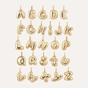 Personalized 14k Gold Plated Bubble Balloon Script Initial Pendant Necklace Alphabet Letter Necklace Fashion Jewelry For Women