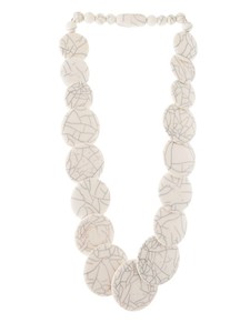 Collier en résine blanche perles rondes plates motif craquelé gros fait à la main déclaration tour de cou bijoux de mode pour femmes et filles - Product Image 3