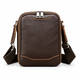 Bolso bandolera de cuero encerado de grano completo marrón para hombre, estilo vintage, simple, expandible, para tabletas de 8.3 pulgadas. - Product Image 1