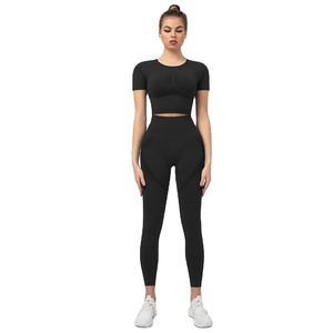 Ensemble de sport deux pièces en nylon respirant de haute qualité pour femmes-personnalisable OEM à la mode Sublimation Yoga Bra Solid Pant High - Product Image 1