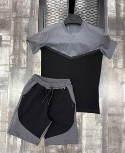 Mens Black T Shirt and Shorts <b>Set</b> Summer Casual Two Piece Outfit Soft Breathable Fabric Elastic Waist Short Sleeve Minimal Stree - Product Image 2