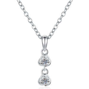 Trendy Minimalist Double Stone <b>Pendant</b> 0.03Ct*2 VVs1 Moissanite S925 <b>Sterling</b> <b>Silver</b> Flower <b>Necklace</b> Multi-color Everyday Wear - Product Image 1