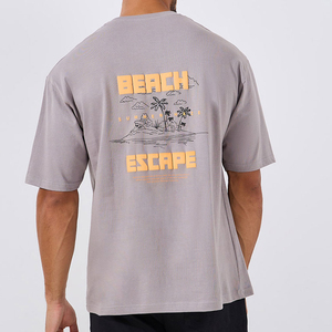 เสื้อยืดแนวสตรีทโอเวอร์ไซส์สำหรับผู้ชายเสื้อยืดผ้าฝ้าย100% พิมพ์ลายพัฟทำจากผ้าฝ้ายสีพื้นปรับแต่งได้ - Product Image 3