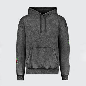 Sudadera con Capucha para Hombre, Lavado Ácido, Personalizada con Bordado, 100% Algodón, Estilo Urbano, Corte Holgado, con Cierre de Cremallera - Product Image 1
