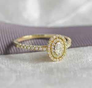 Anillo de compromiso de oro macizo de 14 quilates para mujer con doble halo, diamante ovalado cultivado en laboratorio, acabado en rodio, joyería fina para boda - Product Image 3
