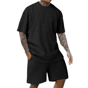 2025 nuevo traje deportivo y de ocio para hombres, Camiseta de cuello redondo de Color sólido, pantalones cortos, traje de verano de 2 piezas a la moda para hombres 2026 - Product Image 6