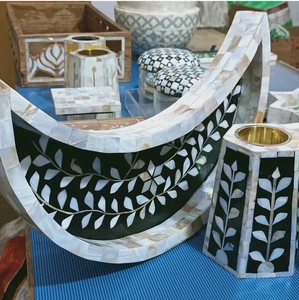 Juego de caja de bandeja de madera con Incrustaciones de nácar, incensario tradicional de Oriente Medio con incrustaciones de hueso, quemador Mubkhar Bakhoor Oud - Product Image 1