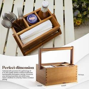 Caddy de Cubiertos de madera de acacia con asa-Soporte de utensilios de madera para condimentos y esenciales para fiestas-Soporte de cubiertos para Cocina - Product Image 3