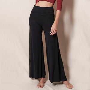 Pantalones de yoga acampanados de pierna ancha de cintura alta para mujer, pantalones de campana deportivos ligeramente cruzados con mallas de patrón sólido - Product Image 3