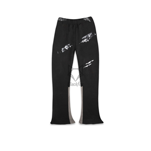 Pantalon de survêtement taille moyenne DTF personnalisé pour hommes, nouveau pantalon en polaire évasé décontracté à la mode avec décoration et poches en patchwork vieilli - Product Image 2