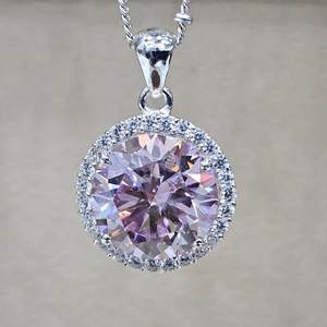 Collier de fiançailles en argent sterling 925 avec pierre précieuse moissanite rose ronde originale VVSD pour femmes, vente en gros, sur mesure - Product Image 1