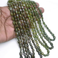 Perles de grenat grossulaire naturel de qualité supérieure, bijoux en pierres précieuses de cristal, forme ovale verte lisse, 16 pouces, certifiées par un tiers