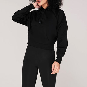 Wholesale Custom Short Length <b>Women's</b> Cotton French Terry Hoodie Breathable Crop <b>Top</b> Lined with Front Logo Winter Clothing - Product Image 2