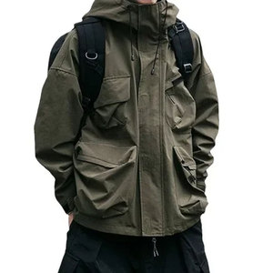 Veste 100% polyester à la vente chaude, coupe-vent, imperméable, style décontracté, toile, fermeture éclair, sans col, couleur unie pour l'automne en plein air - Product Image 5