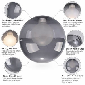 <span class=keywords><strong>Paralume</strong></span> a Sfera in Vetro Borosilicato dal Design Moderno e Minimalista, con Filettatura Interna, <span class=keywords><strong>Grigio</strong></span> Fumo, per Interni, Ecologico - Product Image 4