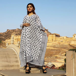 Caftan écologique 100% coton bloc de main imprimé bordure élégante confortable décontracté Boho modeste pur vêtements indiens caftan - Product Image 1