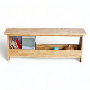 Banc long en bois d'hévéa GBD022 avec étagère 120x30x45cm, type autoportant pour salon - Product Image 2