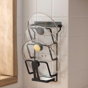 Organizzatore Salvaspazio in Metallo a 3 Ripiani per Coperchi di Pentole, Montaggio a Parete Senza Foratura con Vassoio Raccogligocce per Cucina e Soggiorno - Product Image 5