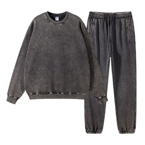 Vente en gros de survêtement blanc uni d'hiver 100% survêtements vintage de haute qualité en éponge française lavés à l'acide pour hommes - Product Image 2