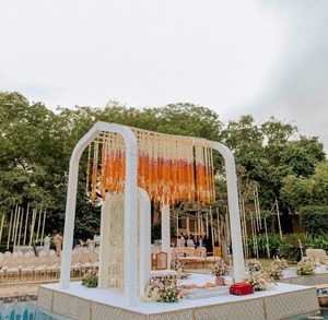 Marigold Garlands <b>for</b> Event Decor, Festive Flower Garland with Rose <b>for</b> Wedding, <b>Party</b>, Decor Without Backdrop Stand, Metal - Product Image 1