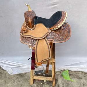 Ensemble de selle western en cuir avec décorations d'art sur bois de qualité supérieure, thème course de barils |   Ensemble de fixation sans clou pour équipement d'équitation en acier inoxydable, façonné à la main - Product Image 4