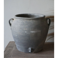 Set Pot Bunga Terakota Rustic Besar Aura Peeperkorn Gaya Desain Japandi Abu-abu Keramik Buatan Tangan 30cm Taman Buatan