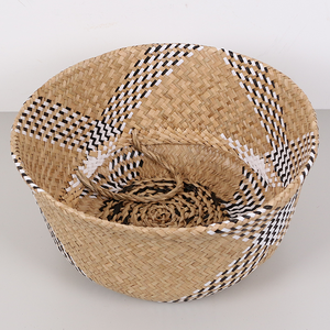 Wholesale <b>White</b> & Black Seagrass Belly <b>Basket</b> Handmade Wicker <b>Storage</b> <b>Baskets</b> Home Organizer For Clothing & Bedding Mix Pattern - Product Image 5