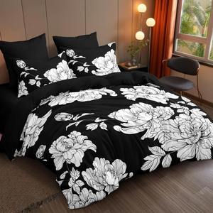 Juego de Ropa de Cama de Lujo de 10 Piezas, Diseño Clásico de Mármol Blanco y Negro con Costuras Florales Elegantes, 400 Hilos, Poliéster - Product Image 2