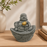 Statuette de Bouddha Yuanbao en pierre bleue sculptée à la main, statue du dieu de la richesse souriant pour la décoration Feng Shui de la maison et du bureau