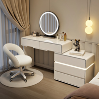 Coiffeuse Moderne de Design Luxe avec Miroir LED, Meuble de Rangement en Bois Crème, Mobilier pour Petite Chambre d'Appartement
