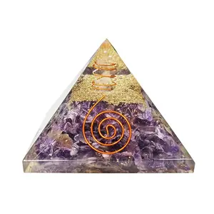 Ortonite Premium batu permata Amethyst kualitas Orgone piramida untuk penyembuhan meditasi dekorasi dalam jumlah besar 90-95mm