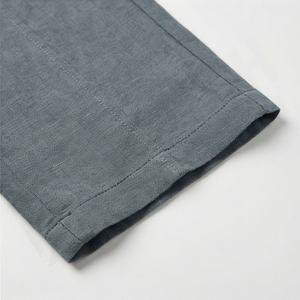 Pantalon homme anti-rides uni en lin teint sable, taille élastique, braguette boutonnée, poche latérale zippée, plis cousus, couleur personnalisée - Product Image 6