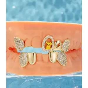 Grilles dentaires personnalisées unisexes, couleur pleine, écran large, personnalisables, argent 925, fermoir sécurisé, protection faciale, diamants taille émeraude VVS - Product Image 6