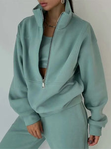 High Quality 2-Piece Women's Fleece Sweatpants Hoodie Custom Logo Solid Pattern Tracksuits Sweatsuit Sets for Winter - Product Image 4