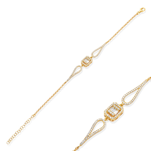 Pulsera de Plata de Ley 925 Turca Hecha a Mano con Diseño de Circonita Transparente en Forma de Baguette Rectangular, Regalo para Mujer - Product Image 1