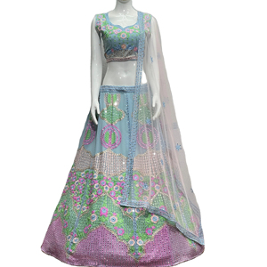 El último diseñador Fab Zone de alta calidad Faux Georgette y Silk Saree Mirror Work Lehenga Choli para adultos para fiestas - Product Image 1