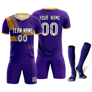 Maillot de football personnalisé violet à manches courtes, col en V, impression sublimée, polyester anti-humidité, unisexe, vêtements de sport pour adultes - Product Image 1
