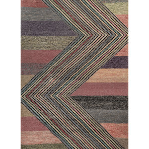 Alfombra Manchaha de Lana y Seda de Bambú Anudada a Mano, Gris y Negra, Tamaño 9x12, Rectangular, Diseño Chevron, para Sala de Estar, Pasillo, Modelo Les-1033-B - Product Image 3