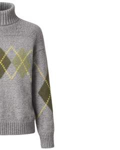 Customized Premium <b>Men</b> <b>Turtleneck</b> Argyle Knit Sweater Soft Warm Winter Pullover Casual Fashion Top Grey Green Yellow Color - Product Image 3