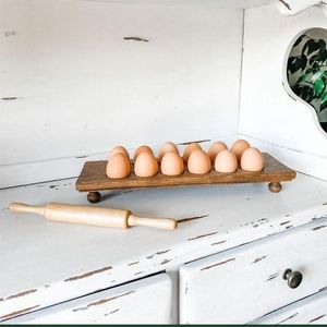 Natural Finish Rustic Wooden <b>Egg</b> Rack For Farmhouse Kitchen Storage And <b>Decorative</b> Home Organization Display - Product Image 1
