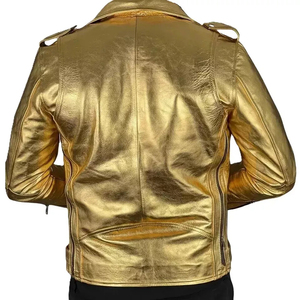 Veste en cuir Racer personnalisée en cuir de mouton véritable souple style motard en cuir doré vestes brodées personnalisées de haute qualité 2025 - Product Image 6