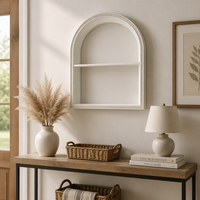Étagère murale arquée perlée en bois blanc, étagère de présentation murale à 2 niveaux, support de rangement, décoration de maison de style ferme pour la décoration murale